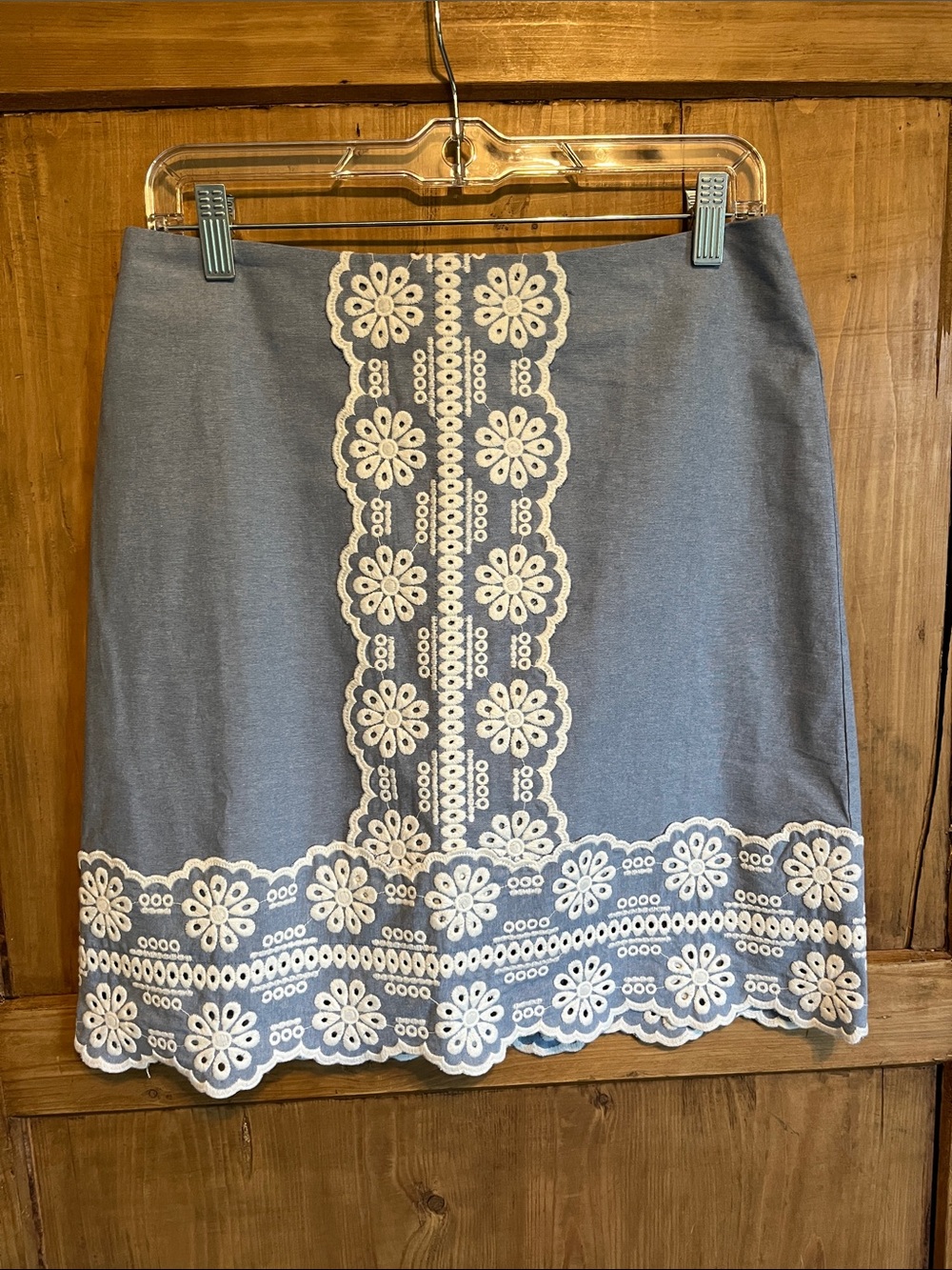 Boden Blue Mini Skirt with White Floral Lace Trim Size 6